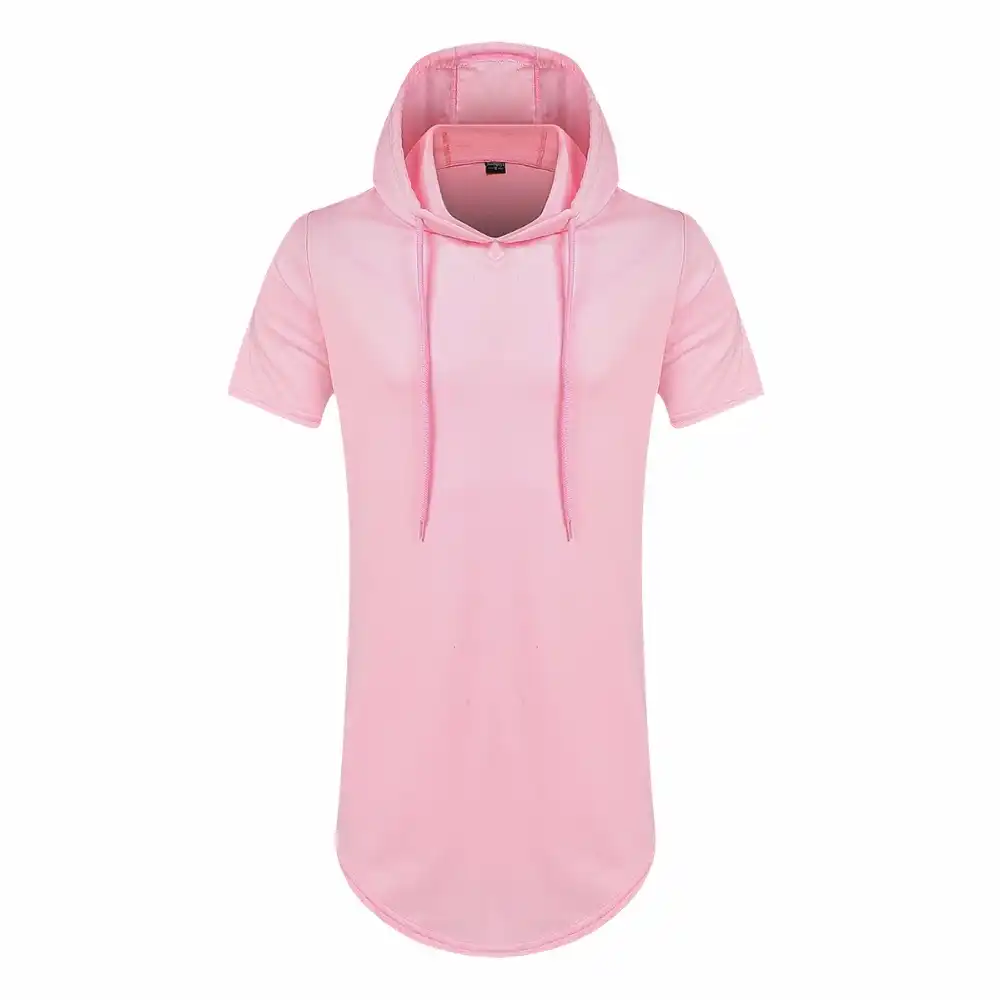 men's short sleeve elongated slub hoodie