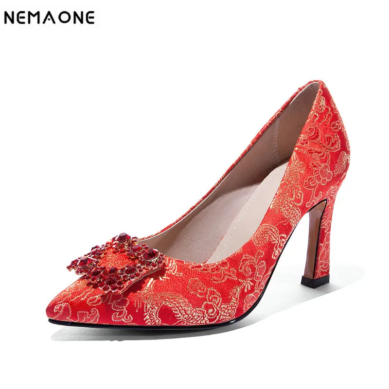 

Red super high heels wedding shoes women fashion spring autumn shoes woman elegant Chinese style sexy women pumps big size 32-43