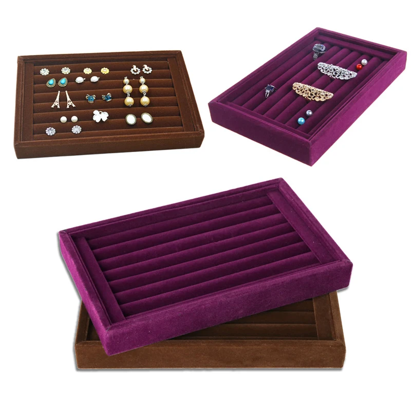 

JAVRICK 22.5*14.5cm Full Velvet Jewelry Rings Display Show Case Organizer Tray Box