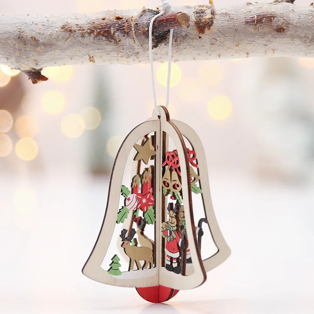 

Christmas decorations, wooden bells, colored elk ornaments, Christmas closets, door and window pendants
