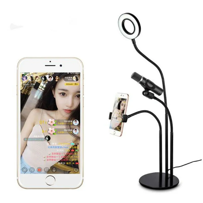 

Wrumava 3 in 1 LED Ring Selfie Light Desktop LED lamp Lazy Mobile Phone Holder with Microphone Holder for iphone Video stander