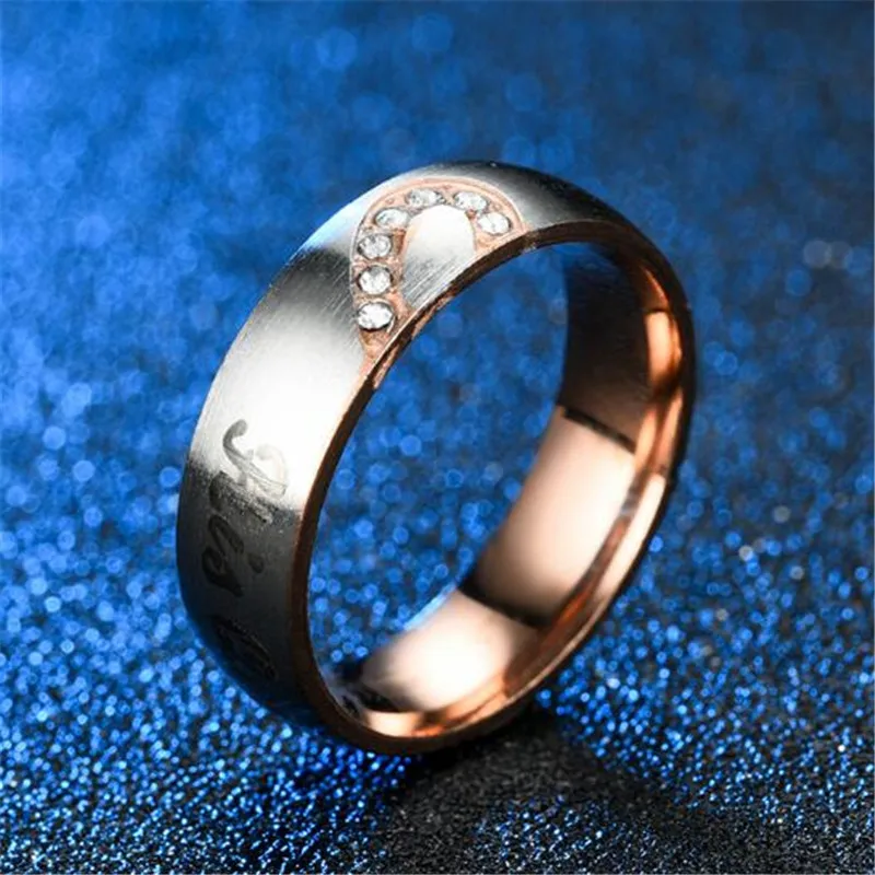 cheap 2019 Tready Titanium stainless steel half peach heart Her King His Queen couple ring For Women Men Jewelry