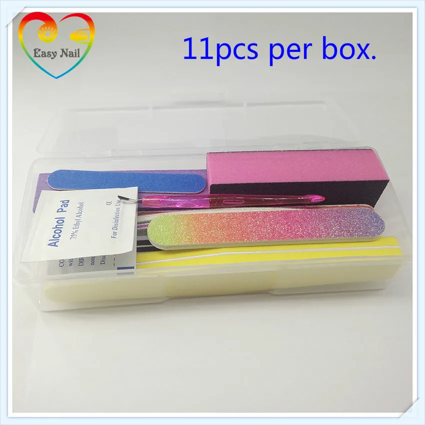 EasyNail 11pcs/set Nail File Set in Plastic Box Nail Buffers Durable Grit Block Manicure Buffer