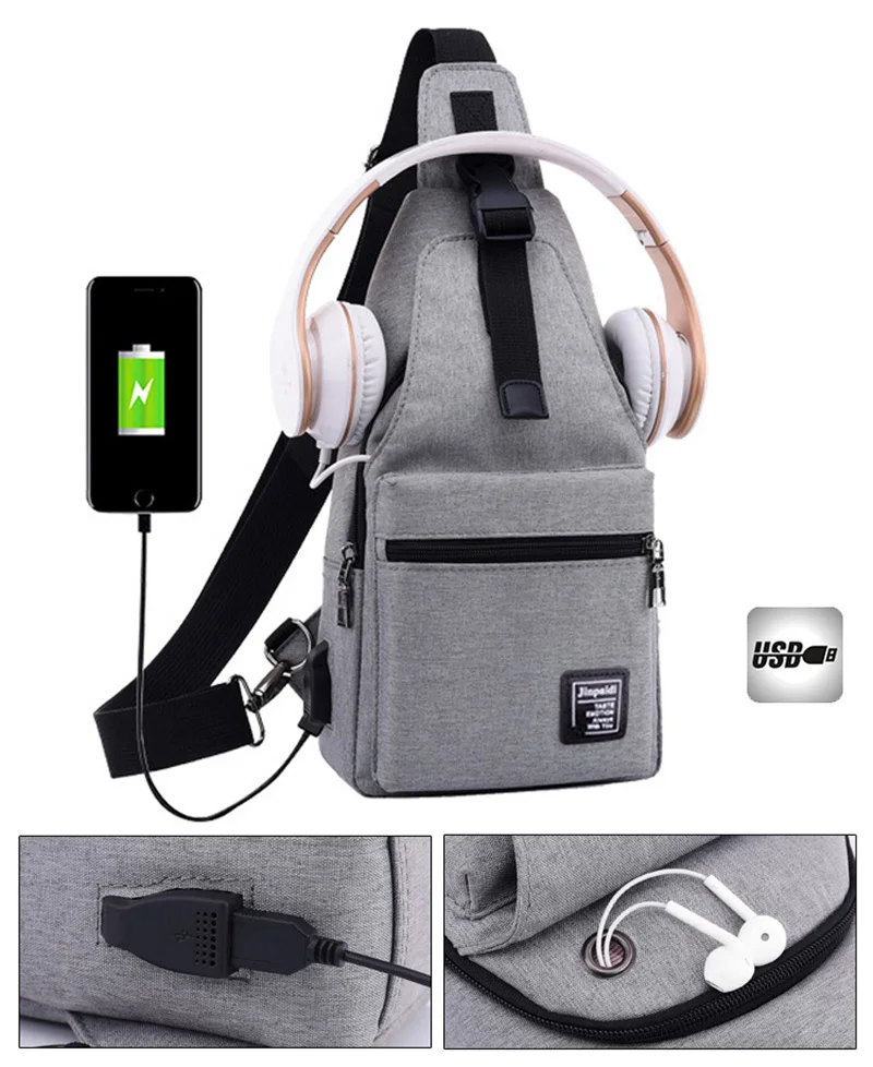 Men USB Charging Backpack Travel Anti Theft Canvas Chest Bag Women Headphone Hole Teenager Casual Bags Sac A Dos Homme BP0220 (25)