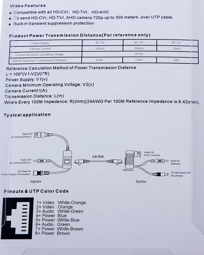 RJ45 UTP кабель видеонаблюдения видео BNC балун инжектор и сплиттер для 720 P 1080 P AHD TVI CVI безопасности Камера видео балун BNC