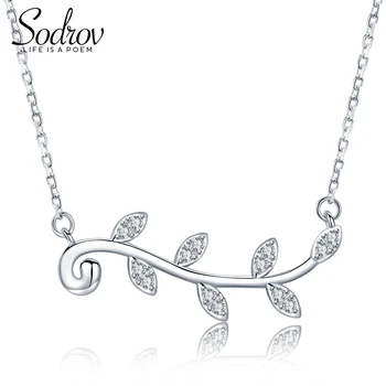 

Sodrov 925 Sterling Silver Leaves Pattern Brief Pendant Necklaces for Women Chain Necklace Fine Jewelry