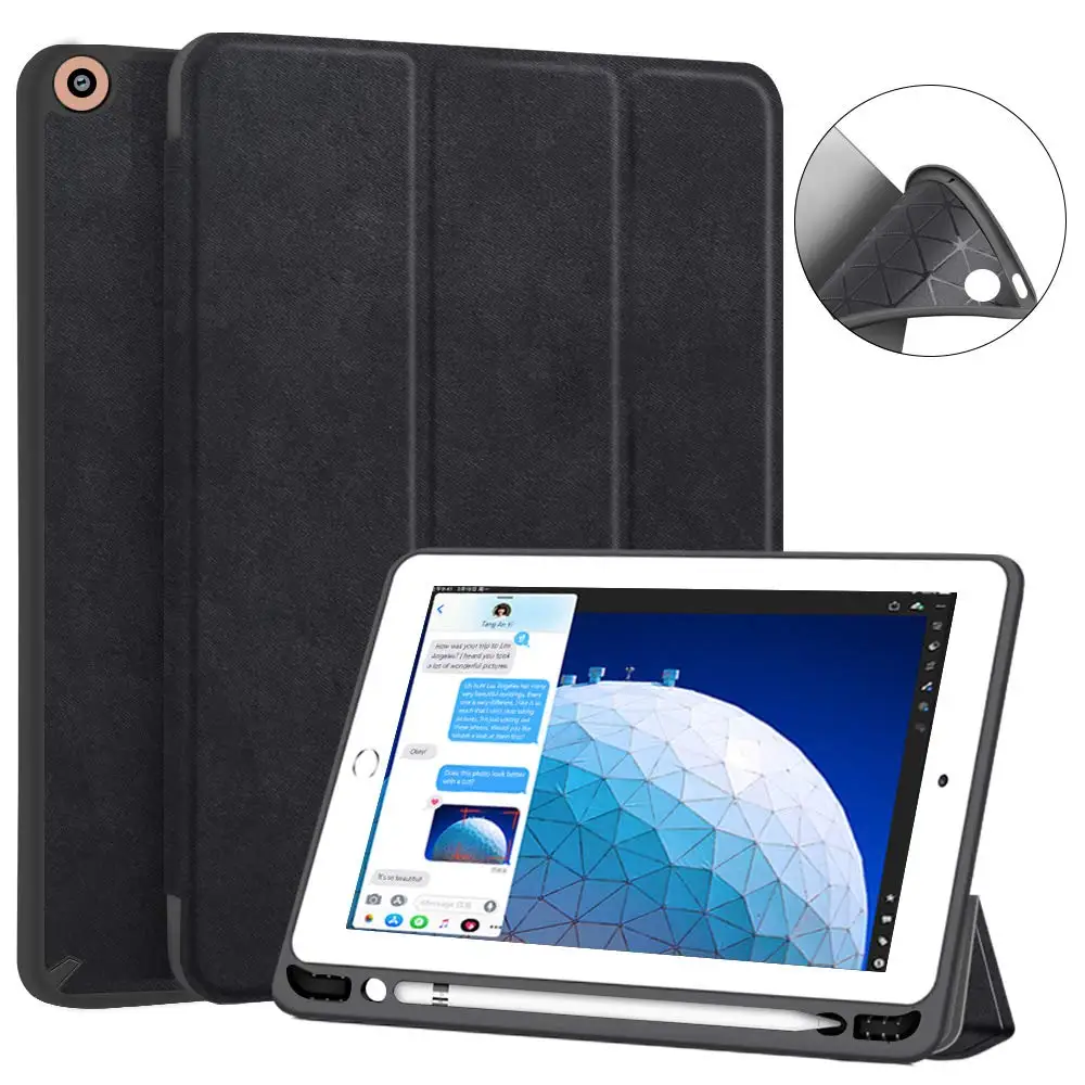 Для нового iPad Air 3 10,5 чехол Bluetooth клавиатура W Карандаш держатель Стенд мягкий чехол для iPad Air 3 10,5 Pro 10,5 чехол клавиатура - Цвет: case-black