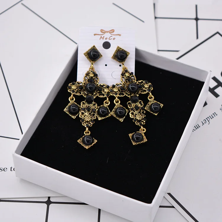 

New Arrival Baroque Crystal Black Pearl Flower Big cross Earrings Vintage Earrings For Women Jewelry Brinco 415