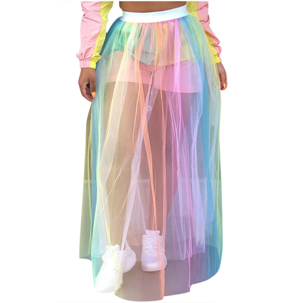 

Plus Size Women's Summer Rainbow Knit Long Skirts Cap Fashion High Elastic Waist Maxi Ladies Skirt Casual Summer Skirts H4