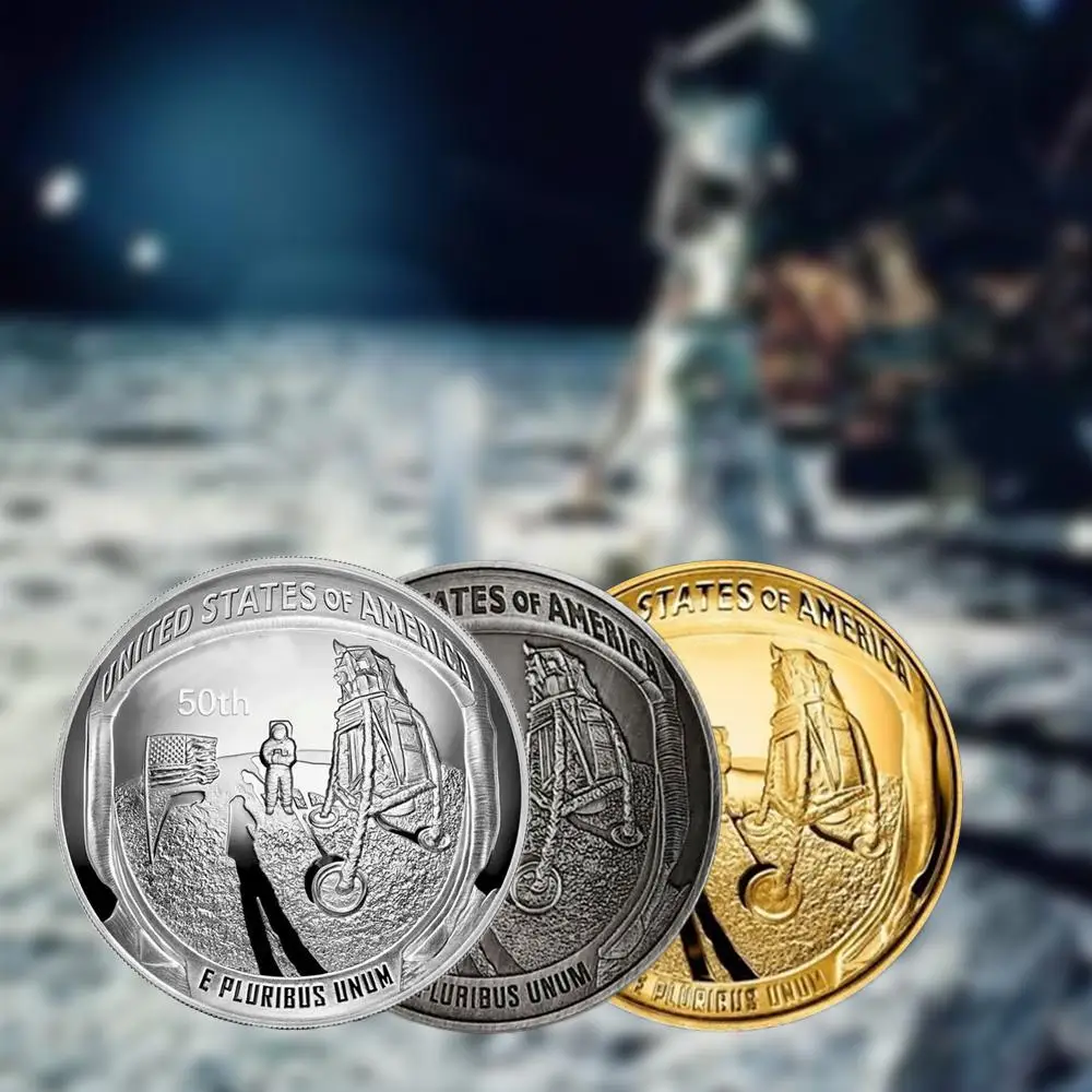 

2019 US 50th Anniversary Apollo 11 Moon Landing Silver Gold Plated Commemorative Coin Novelty Coin