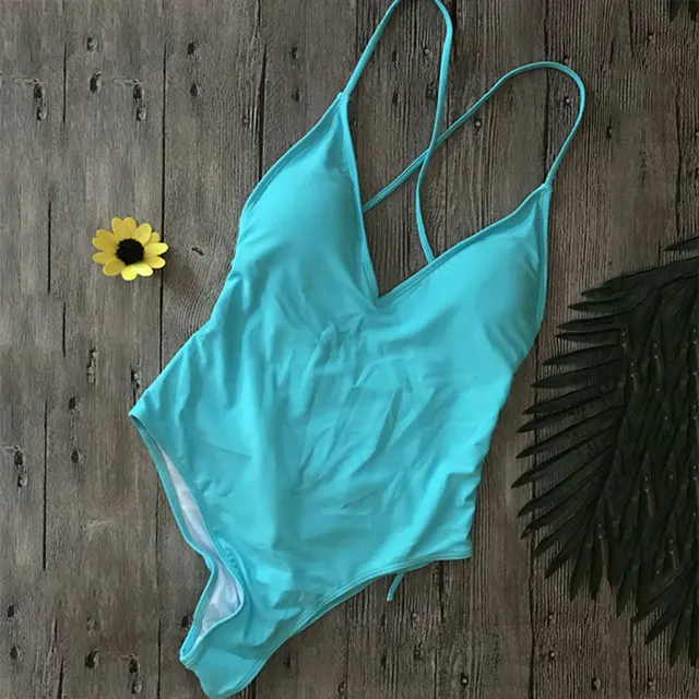 Yellow Swimsuits One Piece Solid Beachwear 2018 Hot Women Swimming