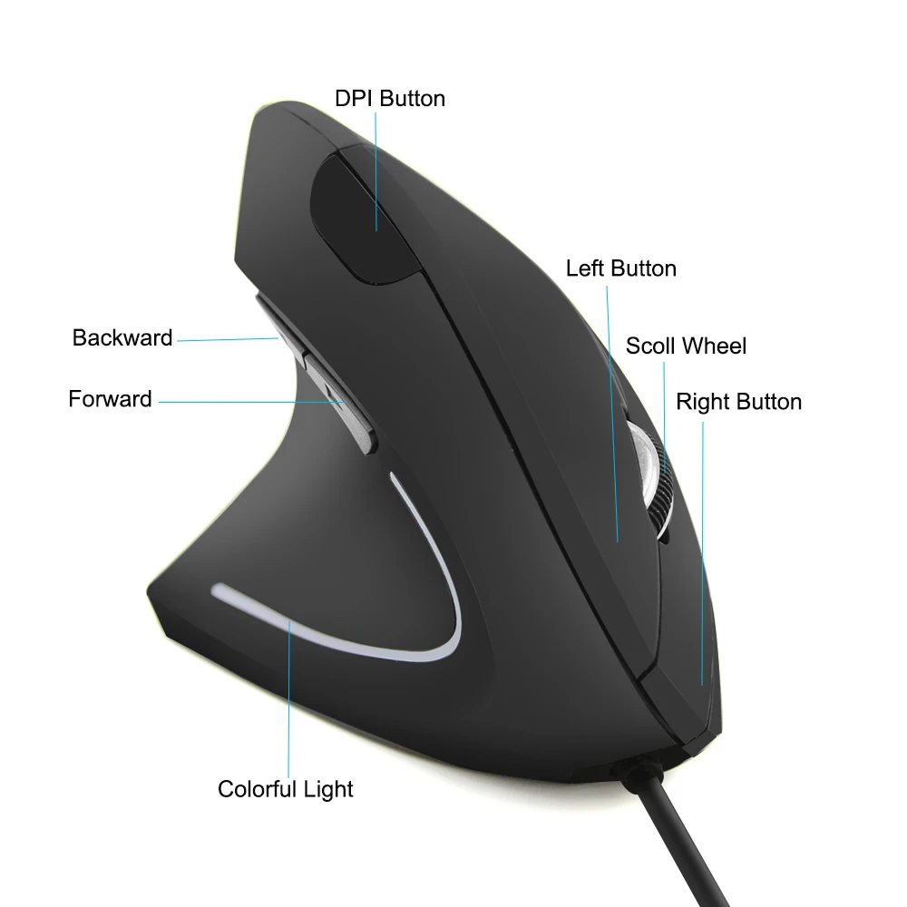 Проводная вертикальная мышь для левой руки эргономичная игровая мышь 800-1200-1600DPI USB оптическая компьютерная мышь с ковриком для Мыши для ПК ноутбука