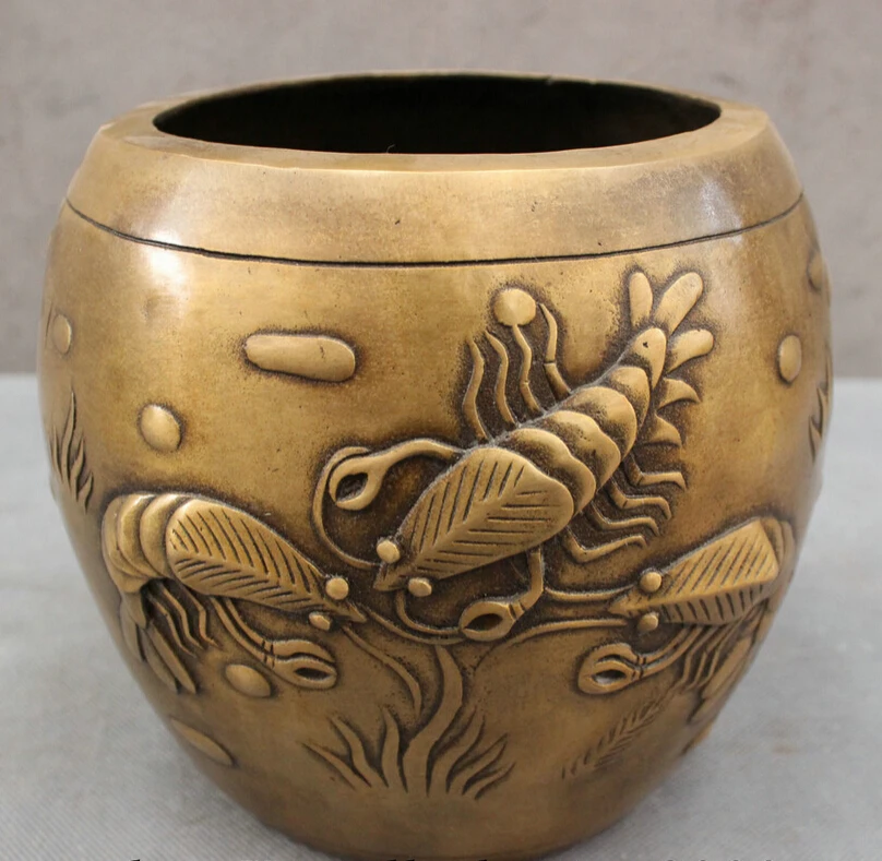 

shipping USPS to USA S1176 Folk Chinese Bronze Lobster Crayfish Statue Jar Tank Incense Burner Censer