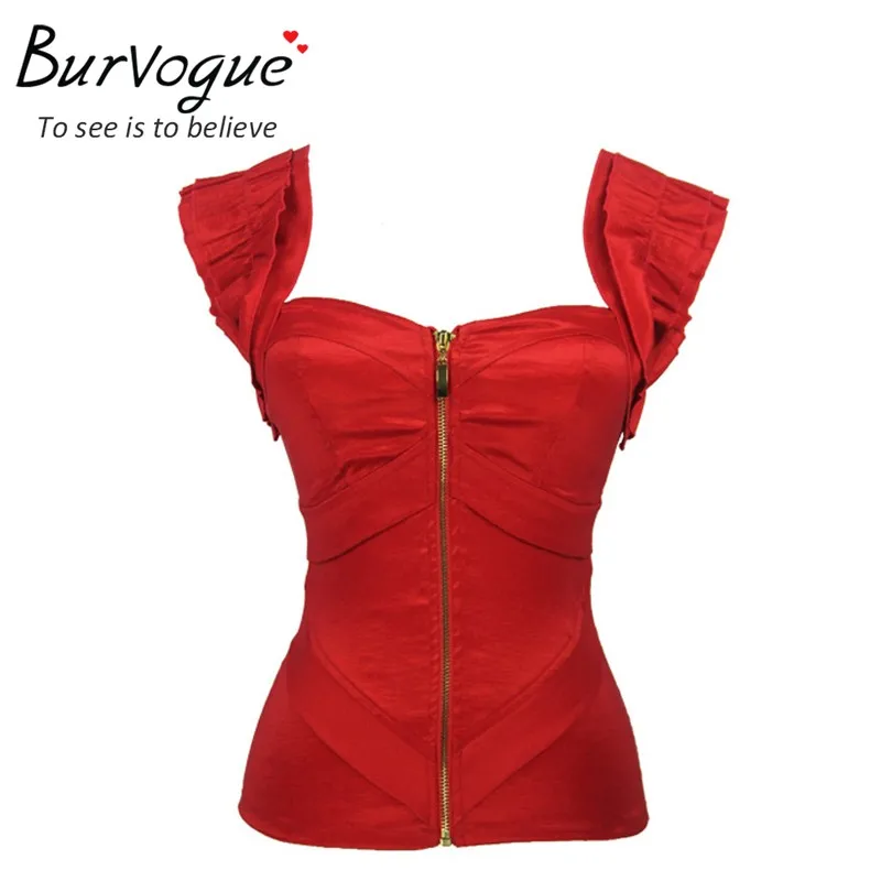 Burvogue fashion woman push up summer tank tops red satin corset top