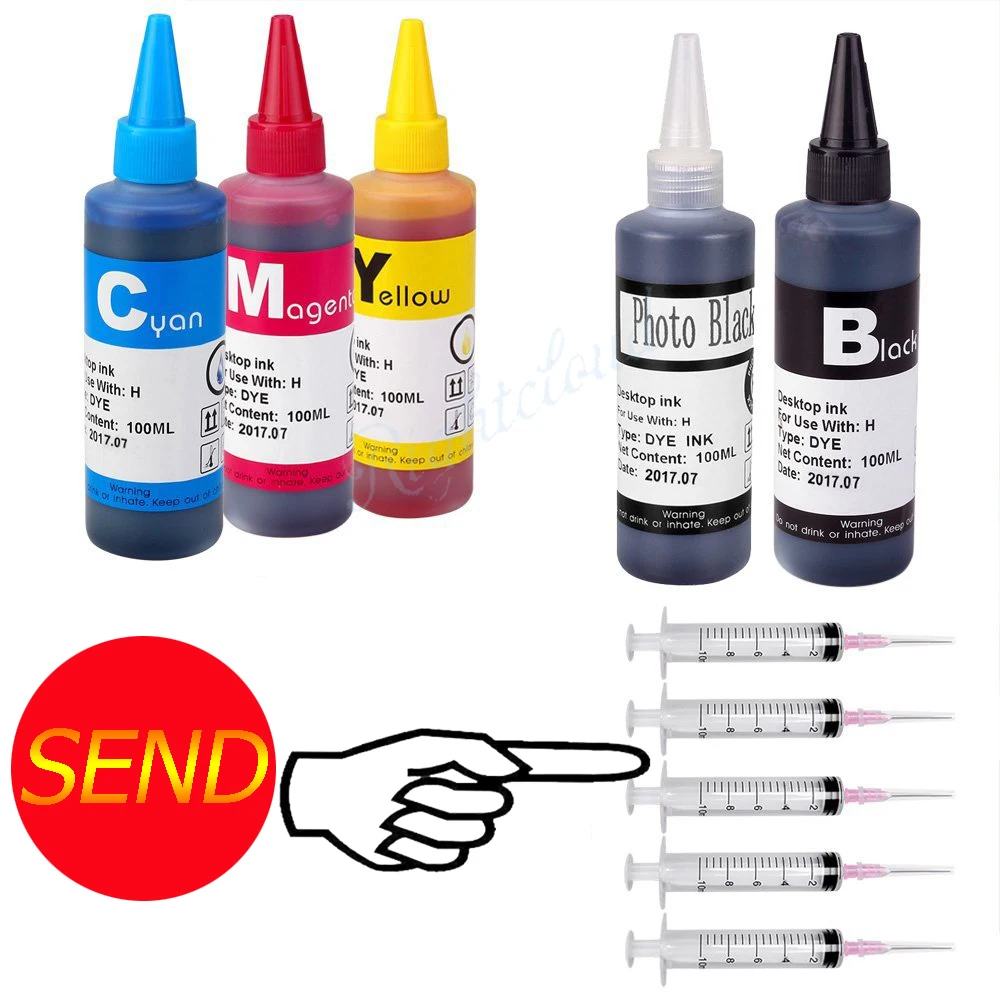 5 x 100ml Universal Compatible Refill Dye Ink kit For HP For Canon For Brother For Epson For