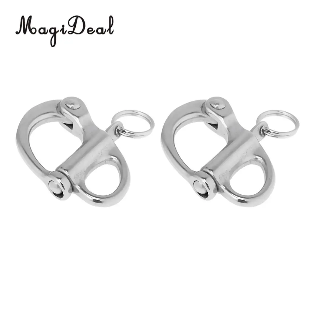 Heavy Duty (Pack of 2) 304 Stainless Steel Fixed Bail Snap Shackle For Kayak Boat Yacht 5.2x2.8cm Rafting  Sailing Accessory