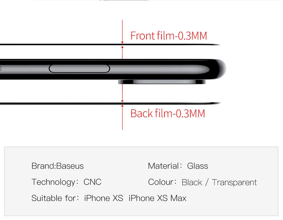 Защитное стекло Baseus для передней и задней панели iPhone Xs Max XR, закаленное стекло для iPhone Max, защитное стекло, задняя пленка