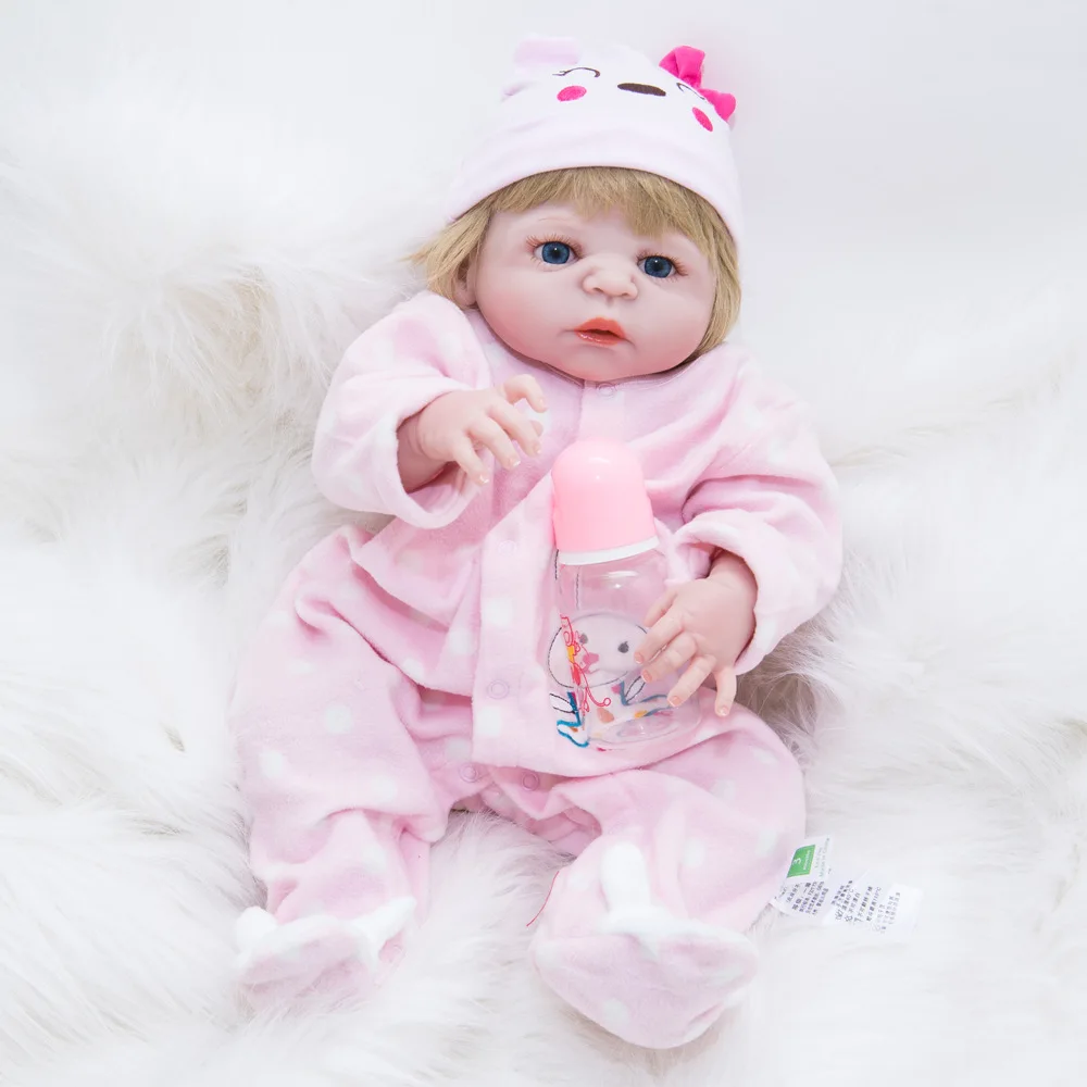 

22 inch Soft Full Silicone Reborn Baby Realistic Newborn Girl Doll for Kids Toy Xmas Birthday New Year Gift