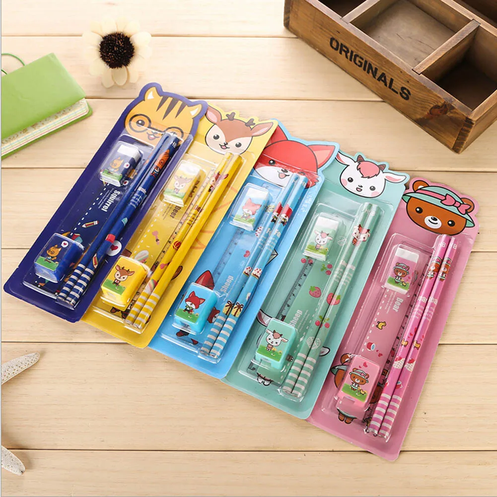 Colr Random 5Pcs/set Grateful 2018 Accessories Ruler Eraser Sharpener Pencil Style Fashion