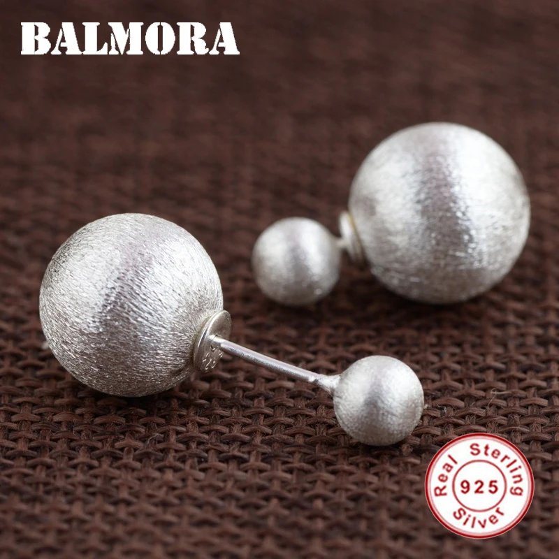 Balmora 925 Sterling Silver Double Ball Stud Earrings For Women Mother