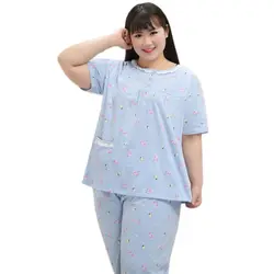 Новинка, 100% хлопок, 5XL, женские пижамные комплекты с коротким рукавом, брюки для сна, женские модные пижамы с цветочным принтом, большие