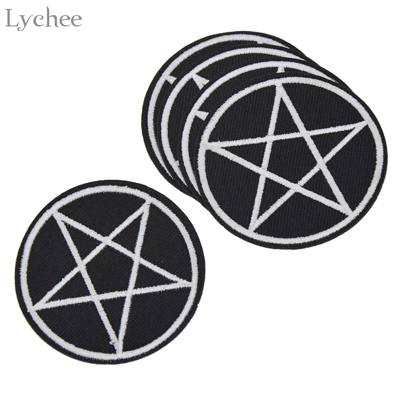 

Lychee Life 5pcs Pentagram Gothic Patches DIY Handmade Garment Applique Sew On Clothes Embroidery Crafts For Bags Hats