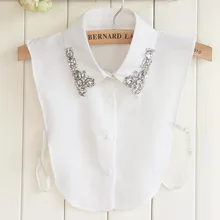 Chemise coréenne en mousseline de soie, Faux col avec diamants en cristal de haute qualité pour femme, vêtement quotidien amovible