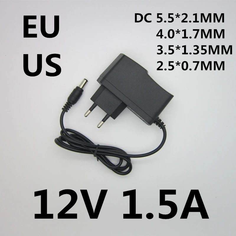 

1PCS AC DC Adapter DC 12V 1.5A AC 100-240V Converter Adapter 12V 1500mA Charger Power Supply EU US Plug Black DC 5.5*2.5MM