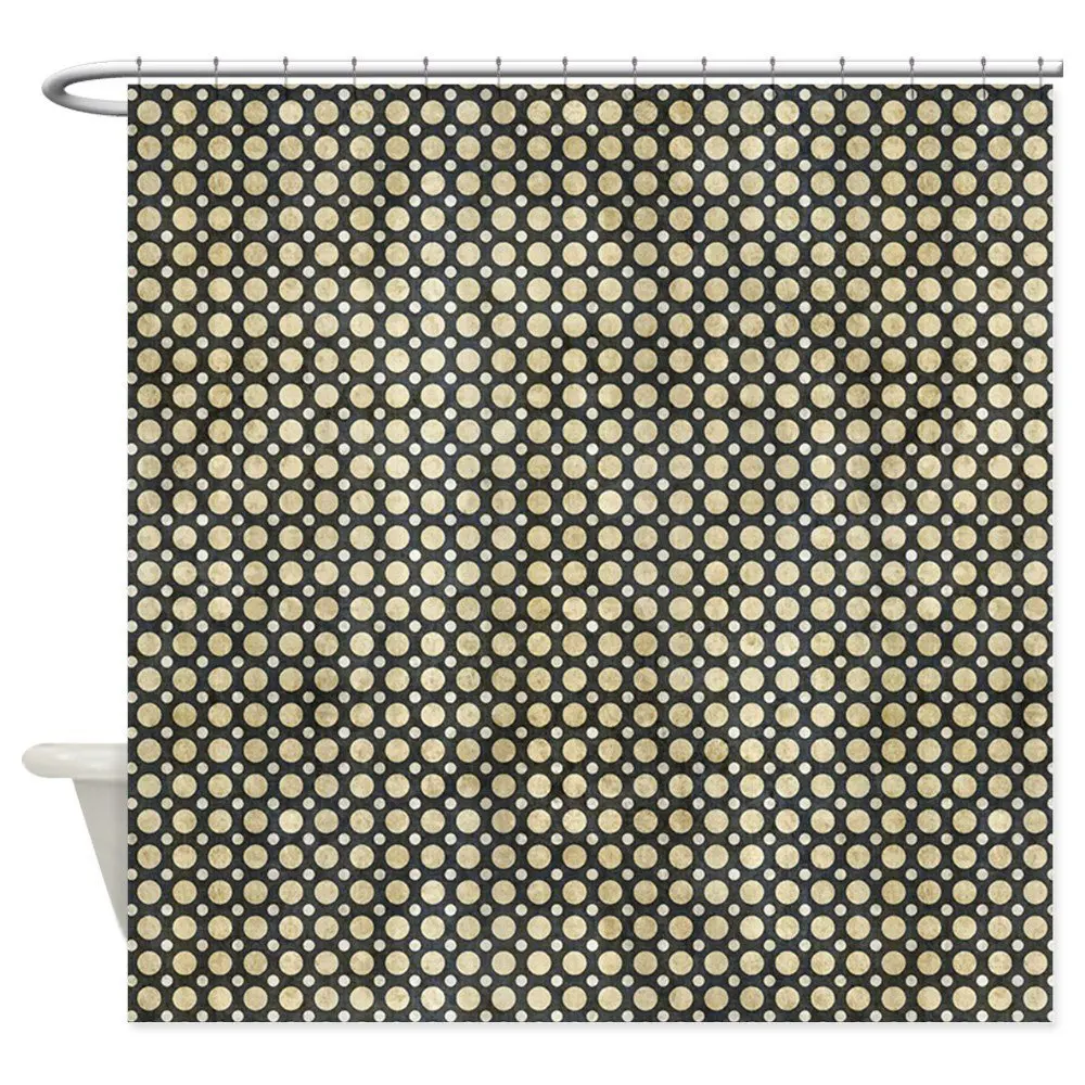 Black and Tan Circles and Dots Pattern Shower Curt Decorative Fabric
