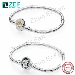 ZEF pan 925 серебряный браслет для женщин, Круглый оригинальный классический логотип Роскошные Модные женские ювелирные изделия подарок
