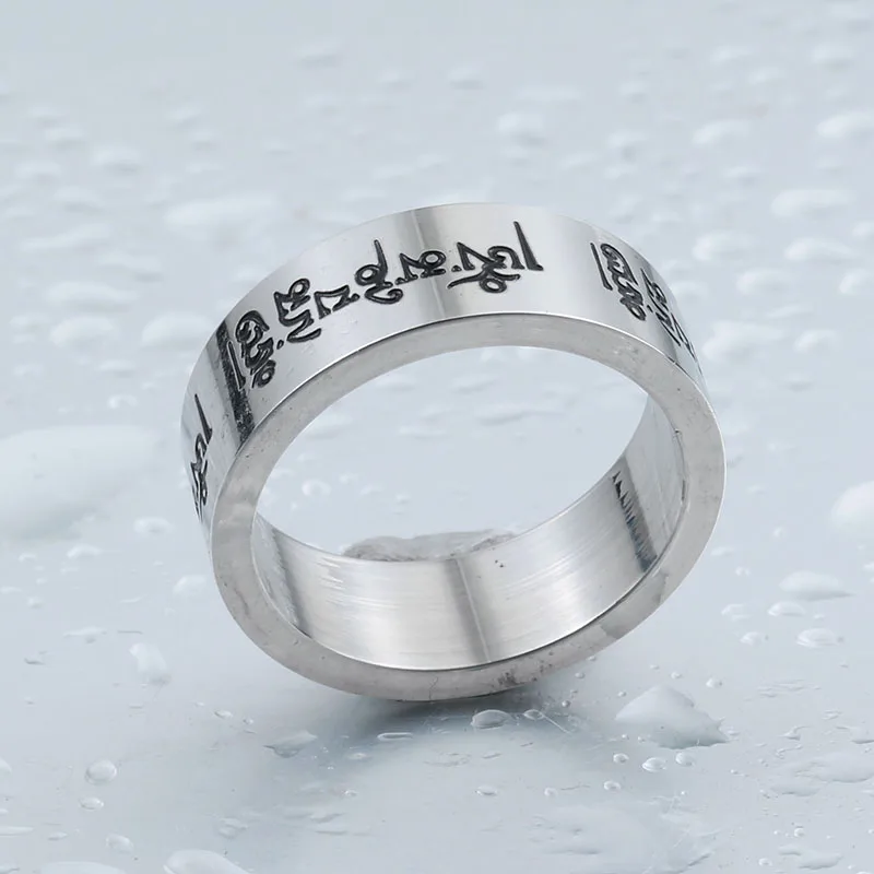 Beier new store 316L Stainless Steel ring Om mani padme hum Mantra Buddhism symbol Ring jewelry BR-R072