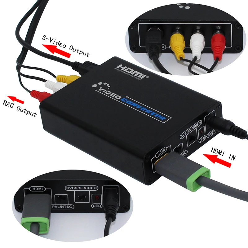 HDMI к RCA AV и S-video адаптер конвертер HDMI к 3RCA AV CVBS композитный и S-Video конвертер адаптер Поддержка 720 P/1080 P