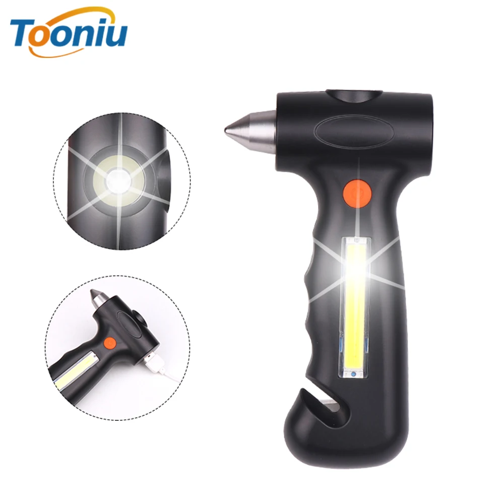 

Multi-function Work light LED Flashlight With safety hammer, cutting rope knife Built-in lithium battery Outdoor safety tools