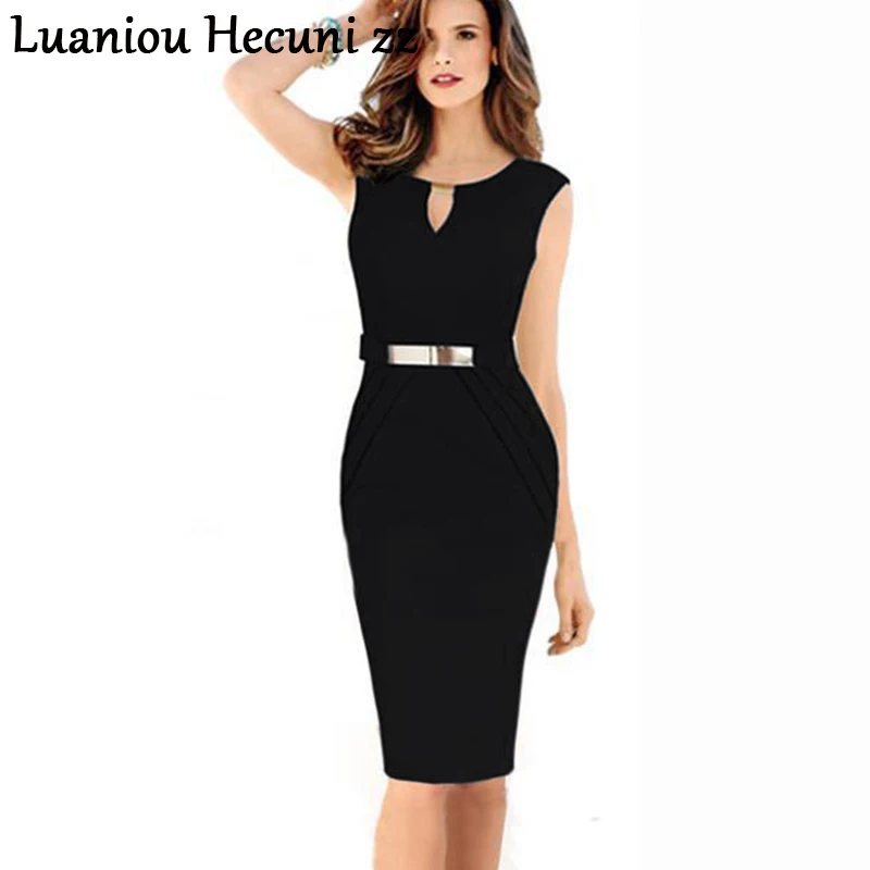 

Chu Ni 2019 Elegant Women Work Office Casual Summer Dress Sexy Black Sleeveless Pin Up Vintage Party Dresses Plus Size 3X L020