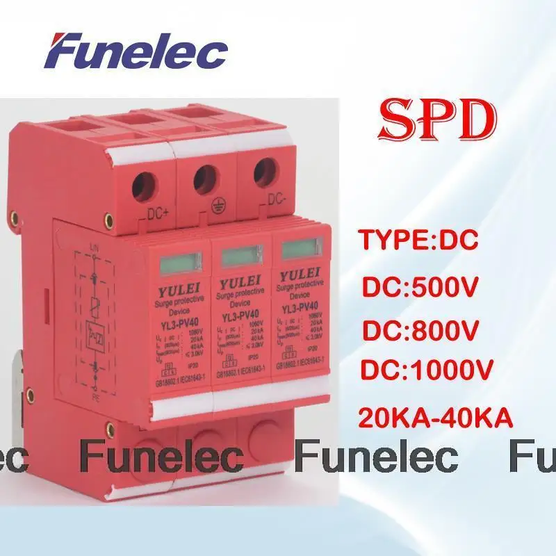 

SPD 3P 20KA~40KA 1000V DC Surge Protector protection Low-voltage Arrester Device household switch Solar power system