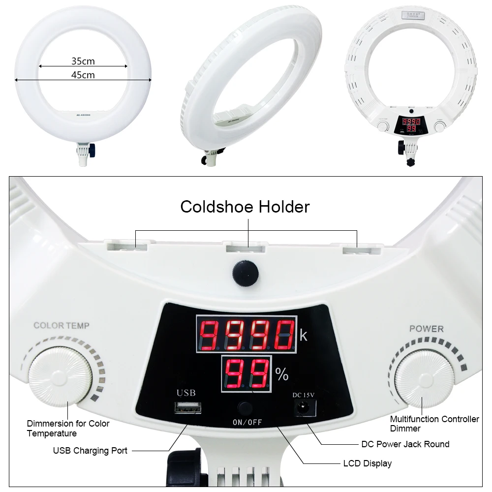 Yidoblo, QS-480DII, Bluetooth, приложение, управление фотографией, кольцевая лампа, 18 дюймов, 480 шт., светодиодный кольцевой светильник, теплый и холодный цвет, регулируемое кольцо, лампа