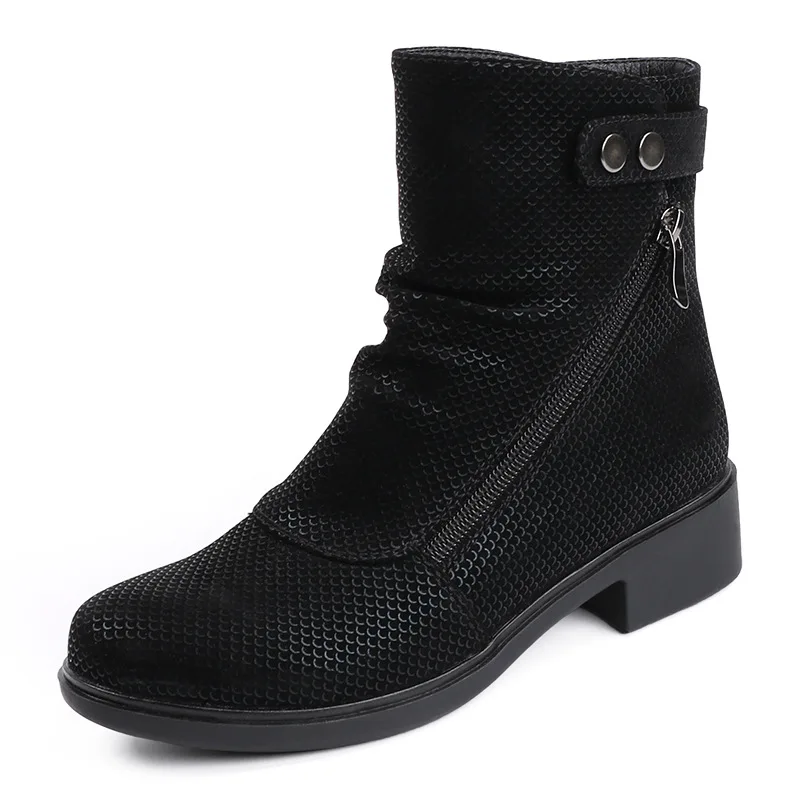 

MoBeiNi 2018 winter Martin boots plus velvet warm women's shoes short boots thick with single shoes Mesh Mid-Calf Booties Plush