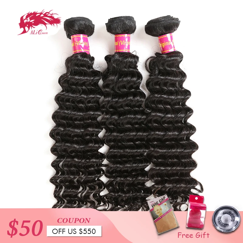 

Ali Queen Hair Products 10A Brazilian Deep Wave Hair 3 Bundles 100% Human Hair Weave Free Shipping Virgin Hair Natural Color