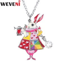 WEVENI Dichiarazione Dello Smalto Della Lega Del Coniglio Lepre Collana Pendenti con gemme e perle Catena Del Fumetto Animale Selvatico Fiaba Dei Monili Per Le Donne Della Ragazza Del Capretto Del Regalo
