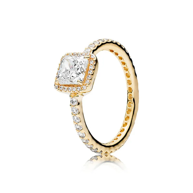 

925 Sterling Silver Pandora Ring Rose Gold Four Claw Timeless Elegance Crystal Rings For Women Wedding Party Gift Fine Jewelry