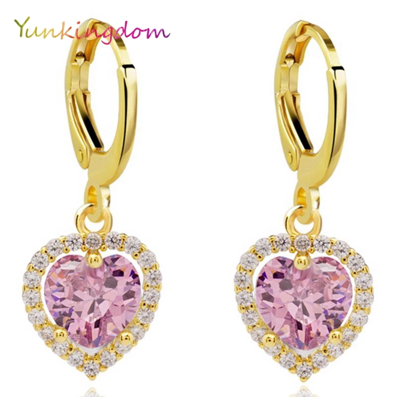 Yunkingdom милые маленькие висячие серьги женские сердце дизайн розовый циркон Кристалл Модные ювелирные изделия