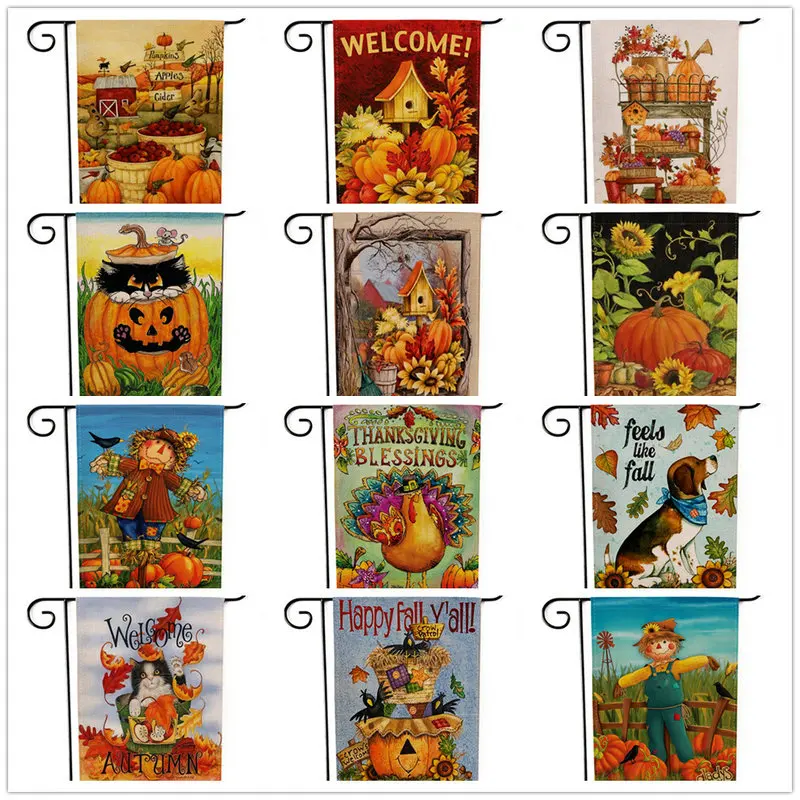 

Pumpkin Thanksgiving Garden Flag Banner 2-Sided 12.6x18.5in Burlap Turkey Decorative Flag for Harvest Fall Decoration, No Pole