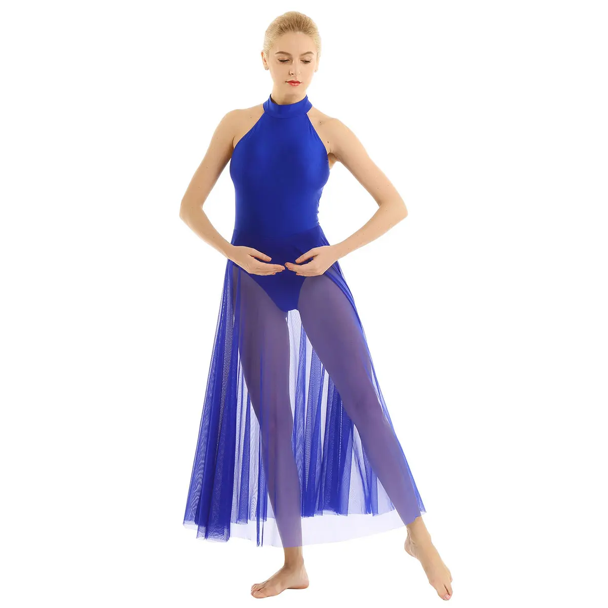 Iiniim, женское балетное танцевальное платье, для взрослых, балерина, лирическое соревнование, гимнастическое трико, костюмы для женщин, танцевальная одежда с сетчатой юбкой - Цвет: Blue