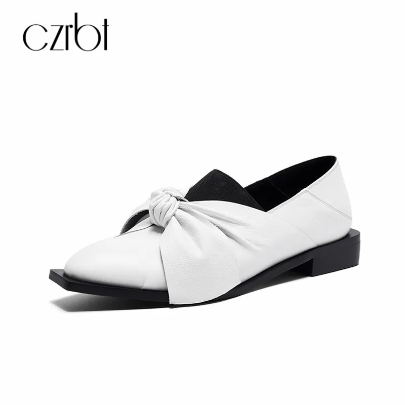 

CZRBT Genuine Leather Loafers Women Casual Shoes Flats Big Size Slip On Butterfly Knot Falt Heel Shoes Spring Autumn Women Shoes