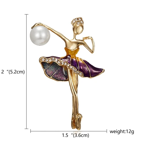RINHOO Gymnastics Girl Flower Dancer Crystal Brooches for Women Cute Pin Bijouterie High Quality Corsage Fashion Wedding Jewelry Brown