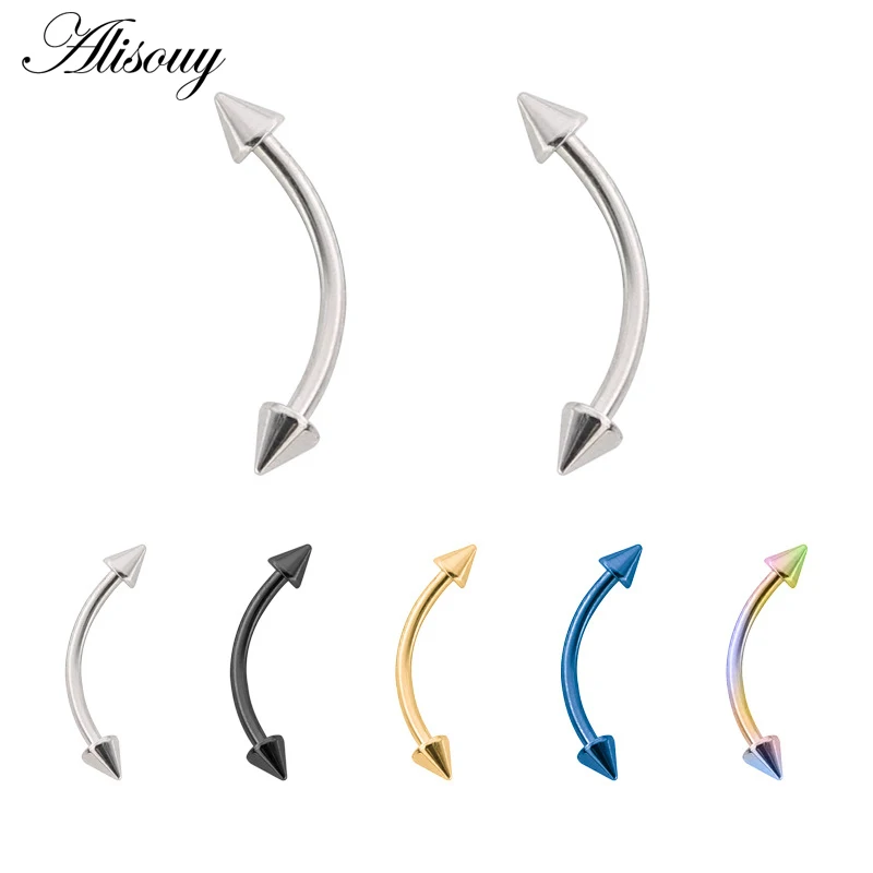 

Alisouy 2Pcs Steel nose Piercings Ear Studs Segment Ring Nose Ring Lip Eyebrow Piercings Industrial Barbell Body Jewelry
