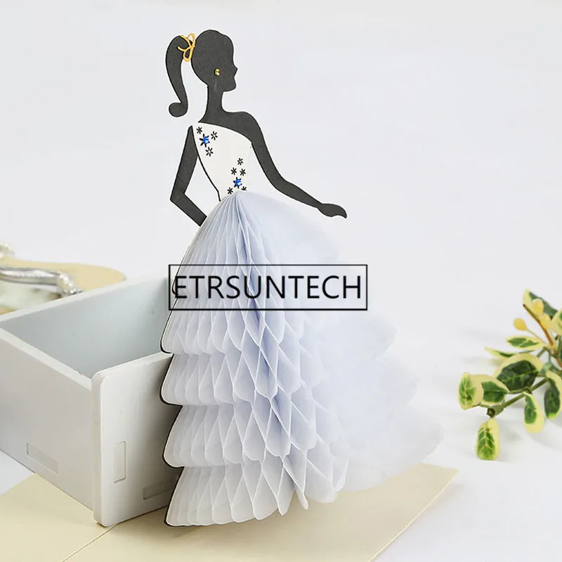 100 шт. принцессы с белым верхом и пригласительный билет 3D Вафельная Ткань раза может стоять на столе свадьба день рождения поставки открытка для выражения благодарности для гостей