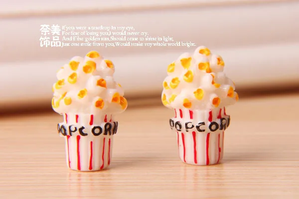 

10 Pieces Miniature Fake Popcorn Kawai DIY Flatback Resin Cabochons Flat Back Resins Cabochon For Phone Case Hair Bows 15*25MM