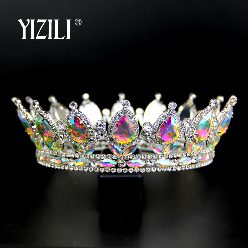 YIZILI большая корона, розовый, зеленый, серебристый, пышные Красота конкурс высотой queen King диадема невесты для Для женщин повязка на голову или выпускного бала Свадебная WeddingC80