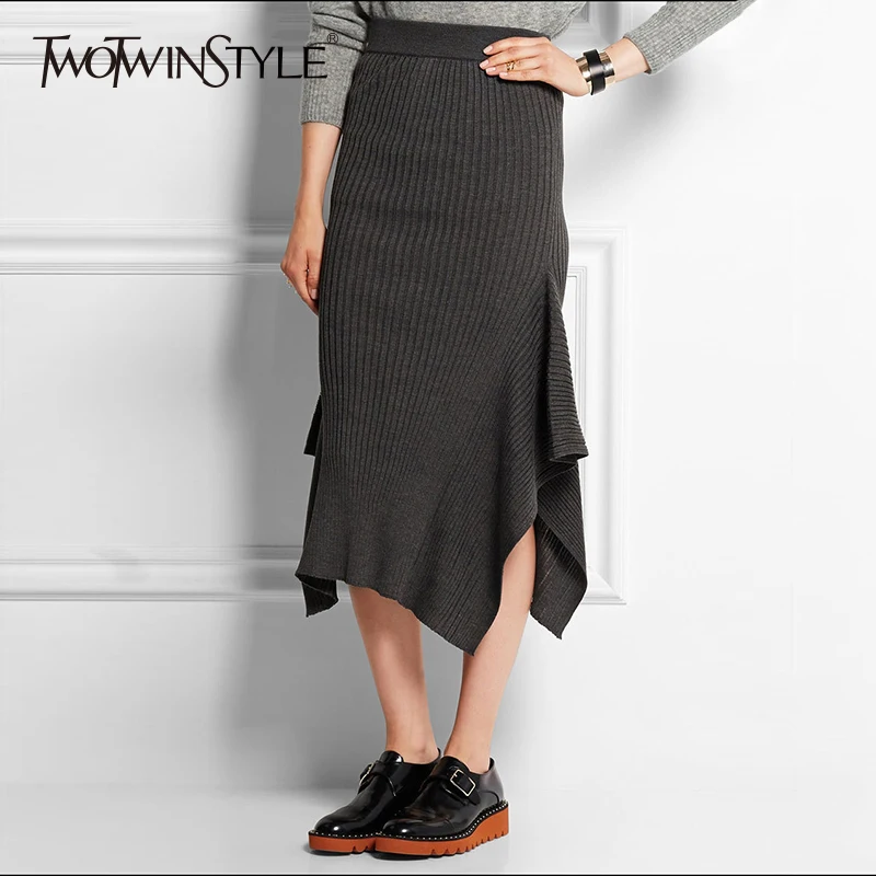 TWOTWINSTYLE Knitting Striped Skirt High Waist Asymmetrical Sexy Bodycon Mermaid Skirts Slim Casual Plus Size New Clothing|striped skirt|striped